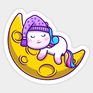 Cute Unicorn Sleeping On Moon Sticker